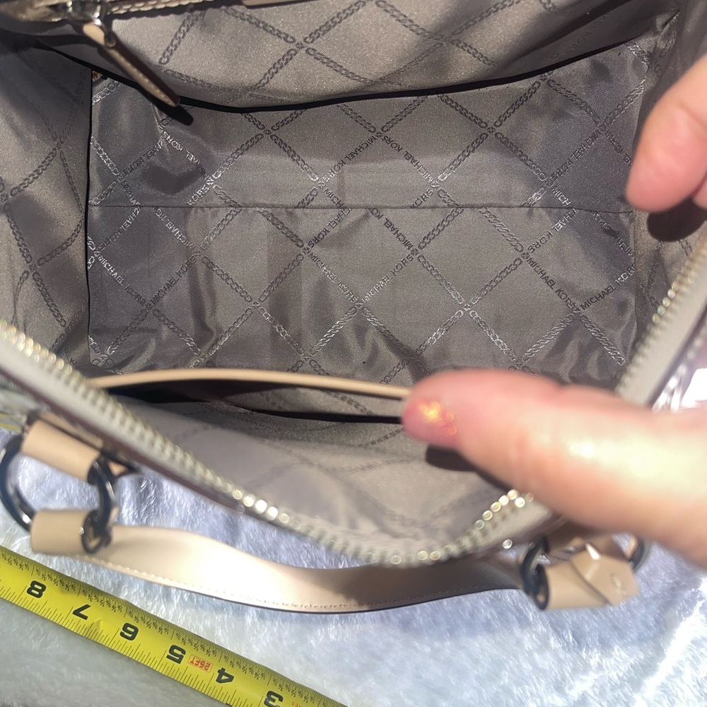 EUC Clean Michael Kors Metallic Grayson Chrome Silver and Tan Women's Bag - Picture 7 of 7